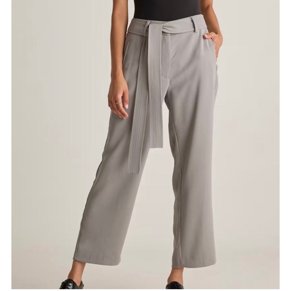 Quince Overcast Grey Stretch Crepe Paperbag Tie Waist Pants Sz 14 NWT